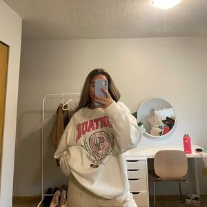 white and pink crew neck